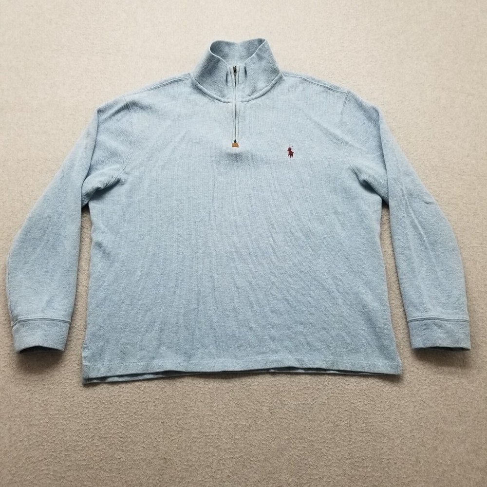 Polo Ralph Lauren Sweater Mens Large Blue‎ Pullover Mock Neck Zip Cotton